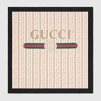 グッチ マフラー スーパーコピー GUCCI ロゴ ローズ プリント シルク スカーフ 499123 3G001 9260